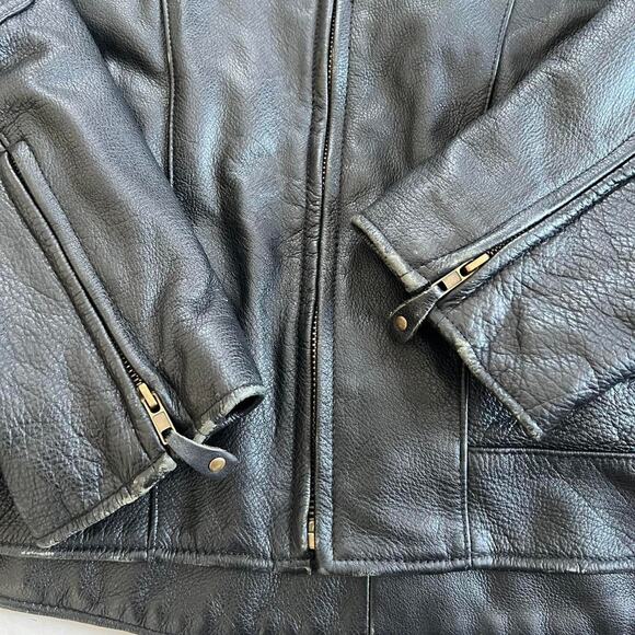 Vintage Black Biker Leather Jacket 25x25.5” - Picture 4 of 8